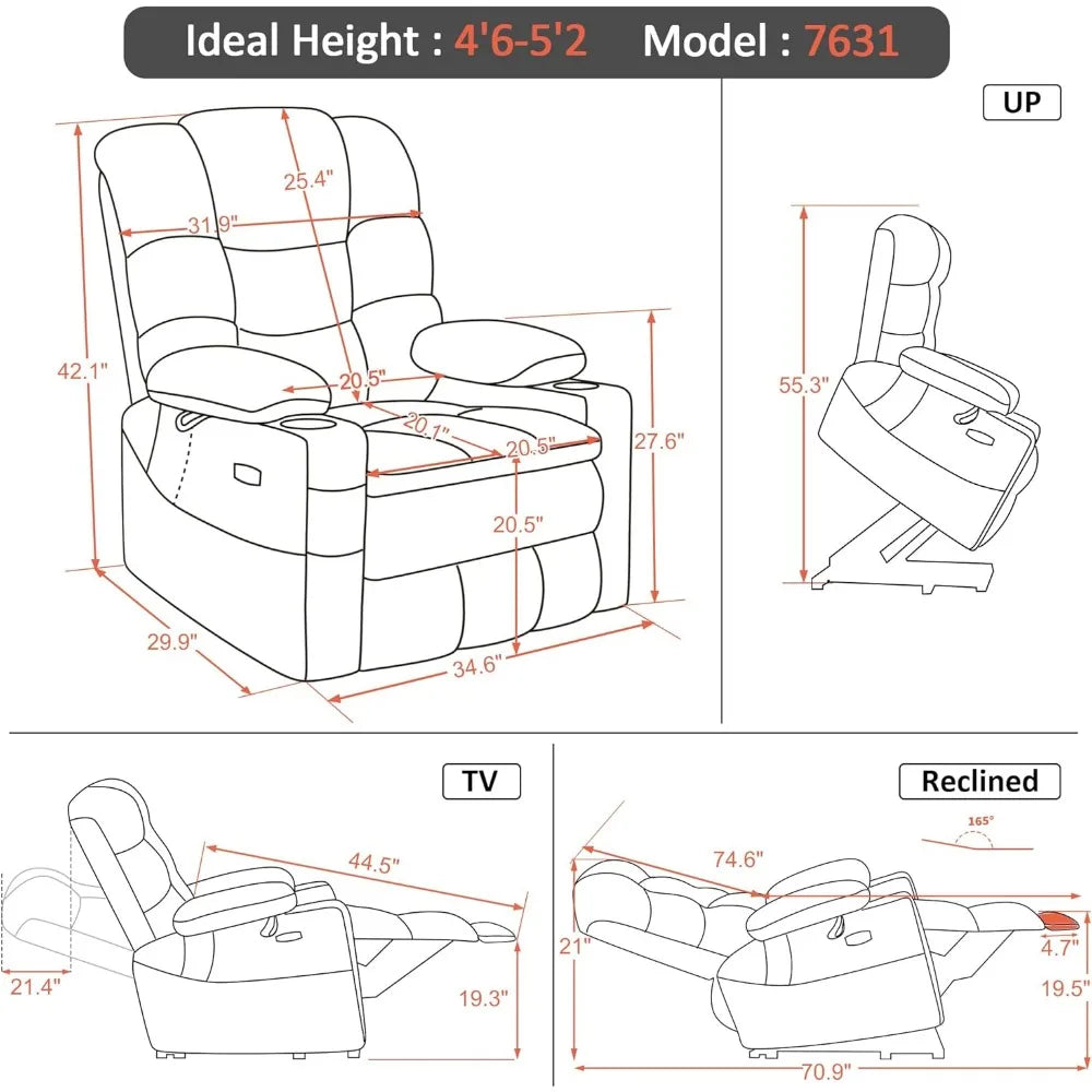 Triple Motor Power Lift Recliner Chair with Massage Heat for Petite Elderly