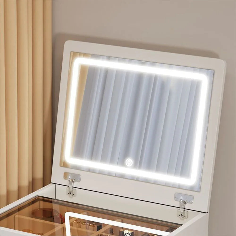Modern Minimalist Dressing Table with Storage Chair and Stylish Nordic Mirror