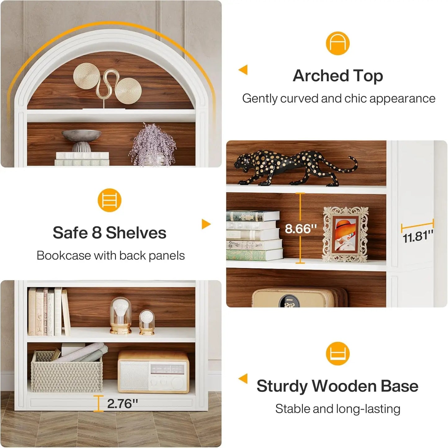 LITTLE TREE Modern Arched Bookcase With Storage Shelving