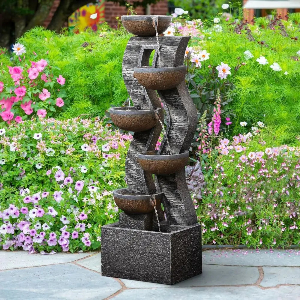 Outdoor Water Fountain With Lights Six-Tier Cascading Feature