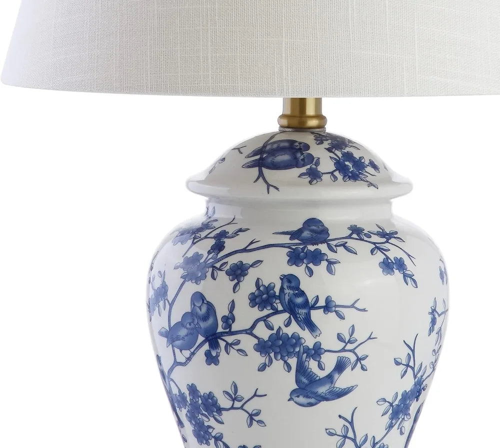 Ceramic Ginger Jar Table Lamp With Linen Shade LED Bedside Living Room
