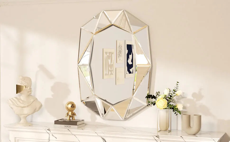 Wisfor Irregular Silver Glass Wall Mirror Beveled Diamond Edge