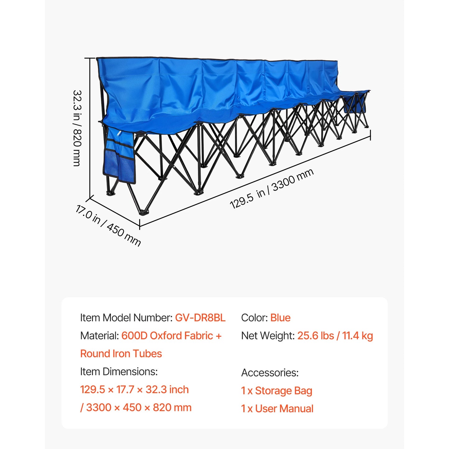 SucceBuy Portable Folding Soccer Bench With Side Pockets