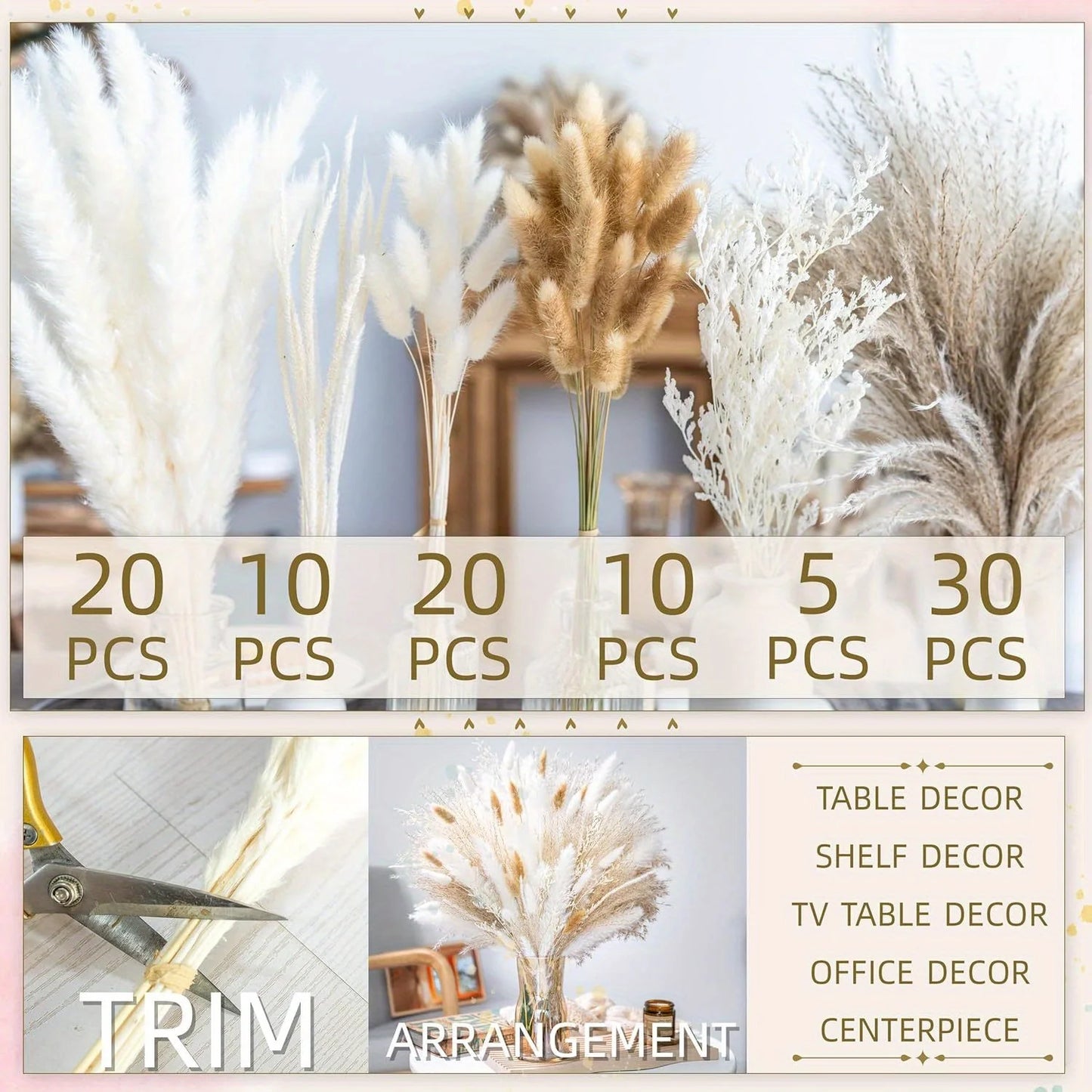 Zhejiang Pampas Grass Bouquet Natural Dried Decor Accent