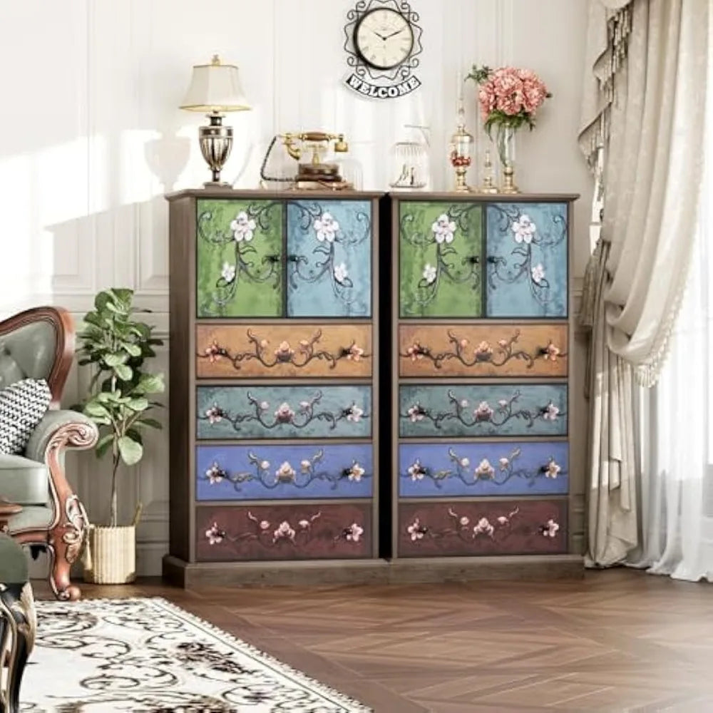 50 Inch Tall Boho Vintage Dresser with 4 Drawers and 2 Doors for Home Storage