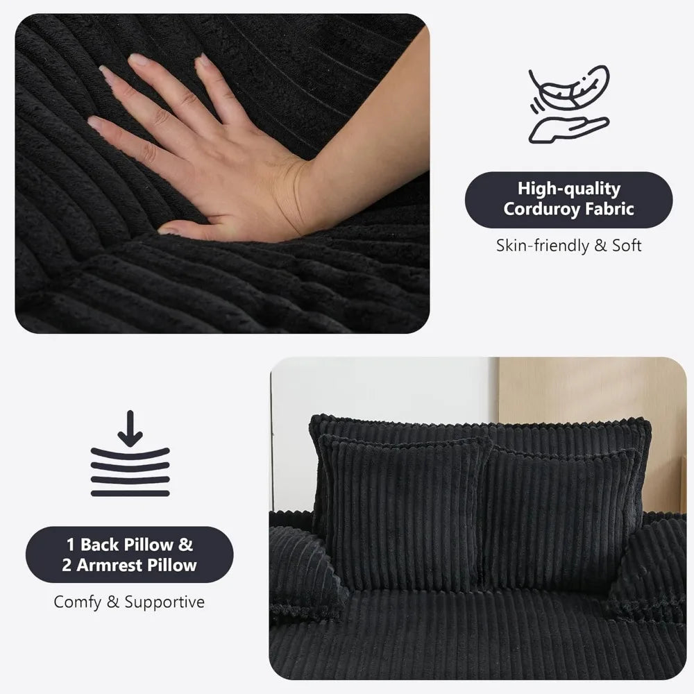 RBXC Oversized Upholstered Corduroy Chaise Lounge Sofa