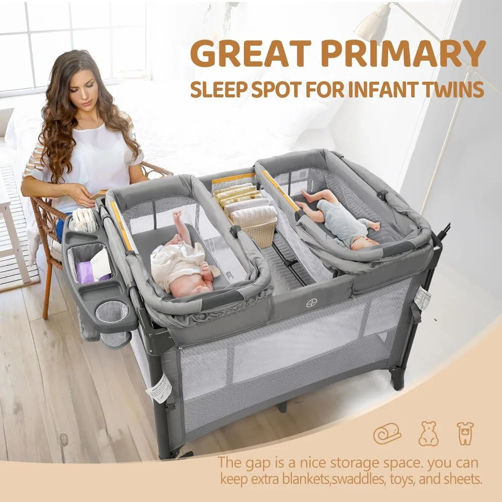 Devine Twin Bassinet Bedside Sleeper Playpen Grey Finish