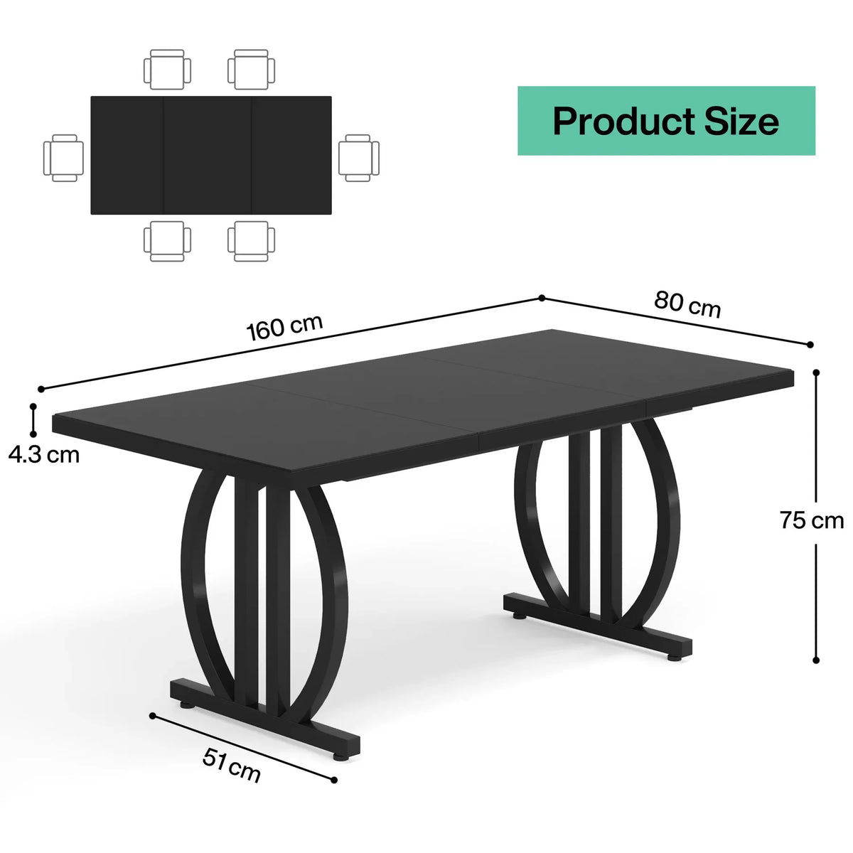 Tribesigns Modern Wooden Dining Table With Heavy Metal Frame