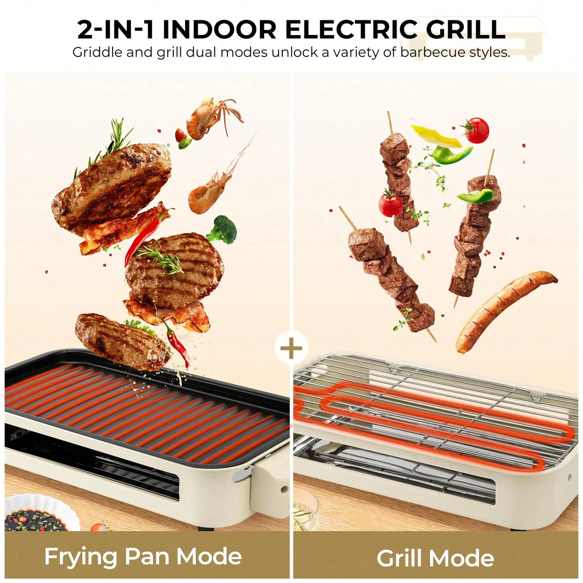 Electric Indoor Grill and Griddle With Removable Nonstick Plates