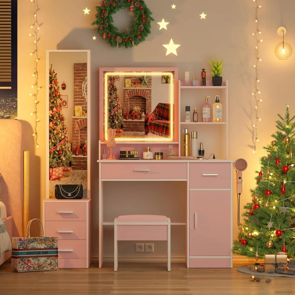 Furniture Vanity Desk With Lights And Power Outlet Mirror