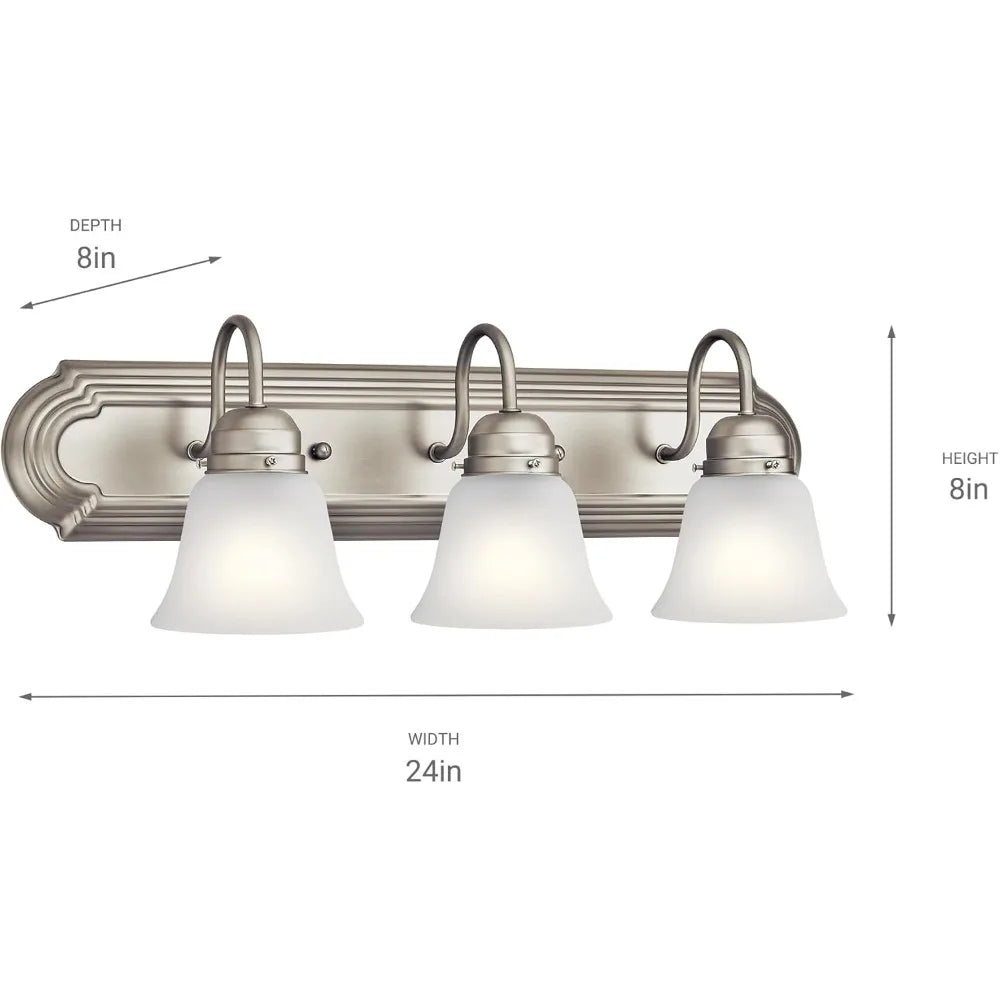 Modern 3-Light Vanity Bath Light in Brushed Nickel with Satin Etched Glass