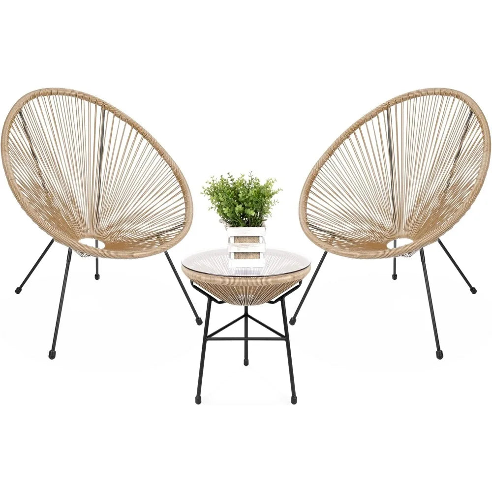 3 Piece Outdoor Acapulco All Weather Patio Conversation Bistro Set Natural