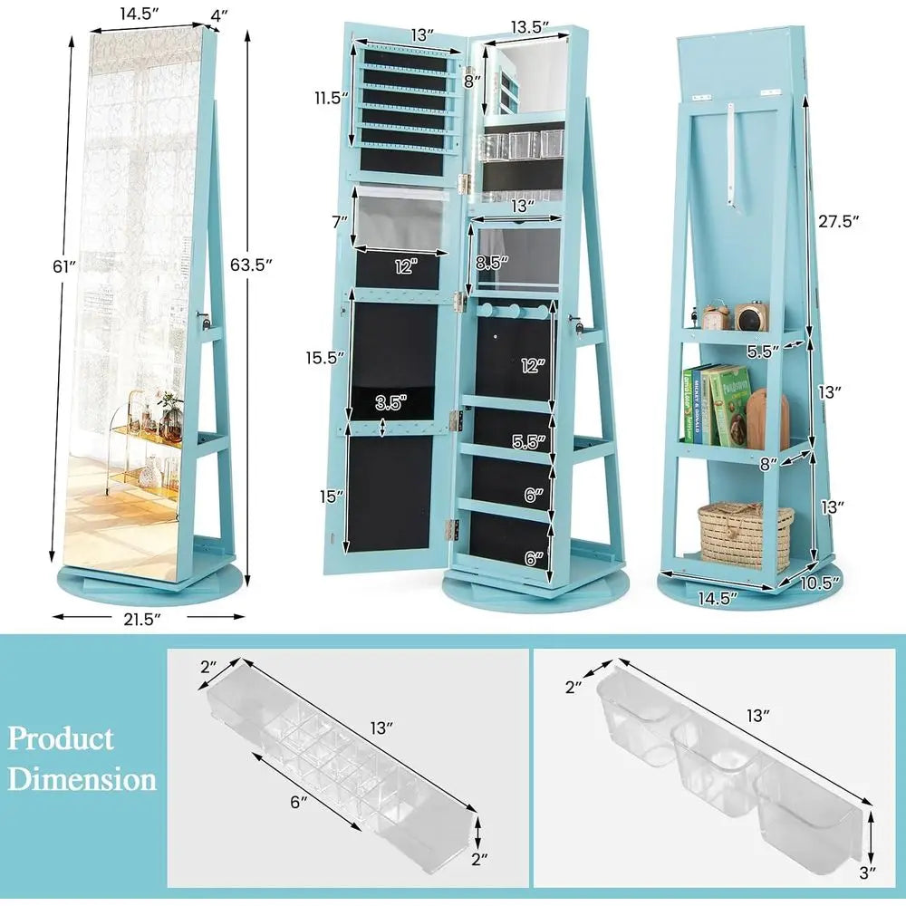 MKDK 360 Degree Swivel Jewelry Armoire With LED Mirror