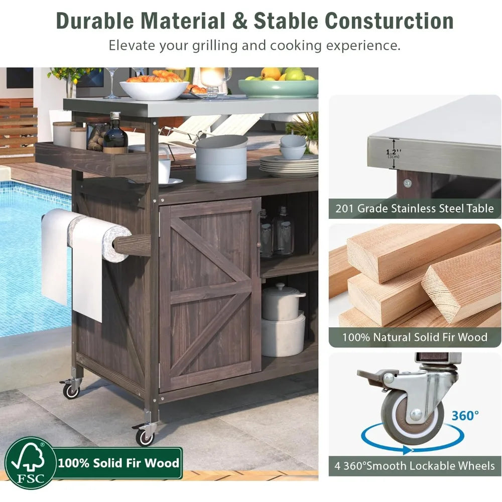 Stainless Steel Outdoor BBQ Grill Cart Storage Organizer