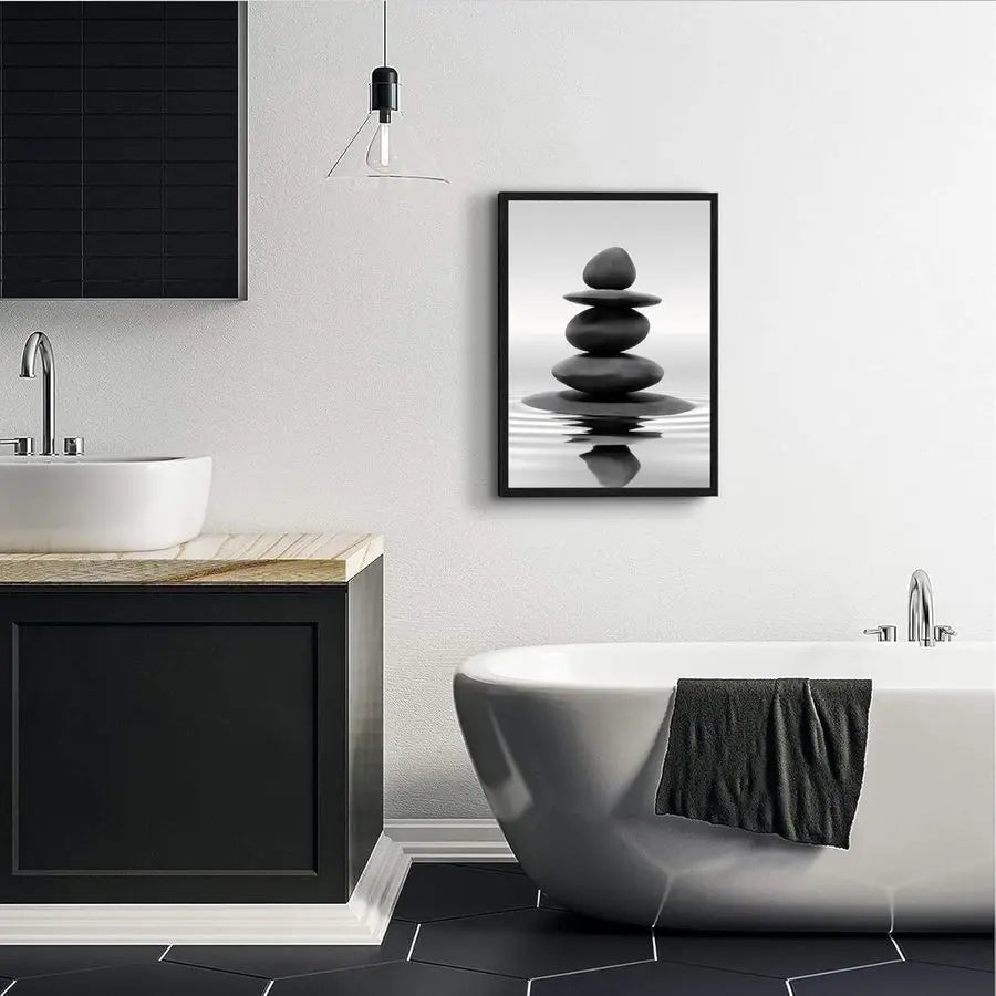 Zen Stones Framed Bathroom Wall Art For Spa Serenity