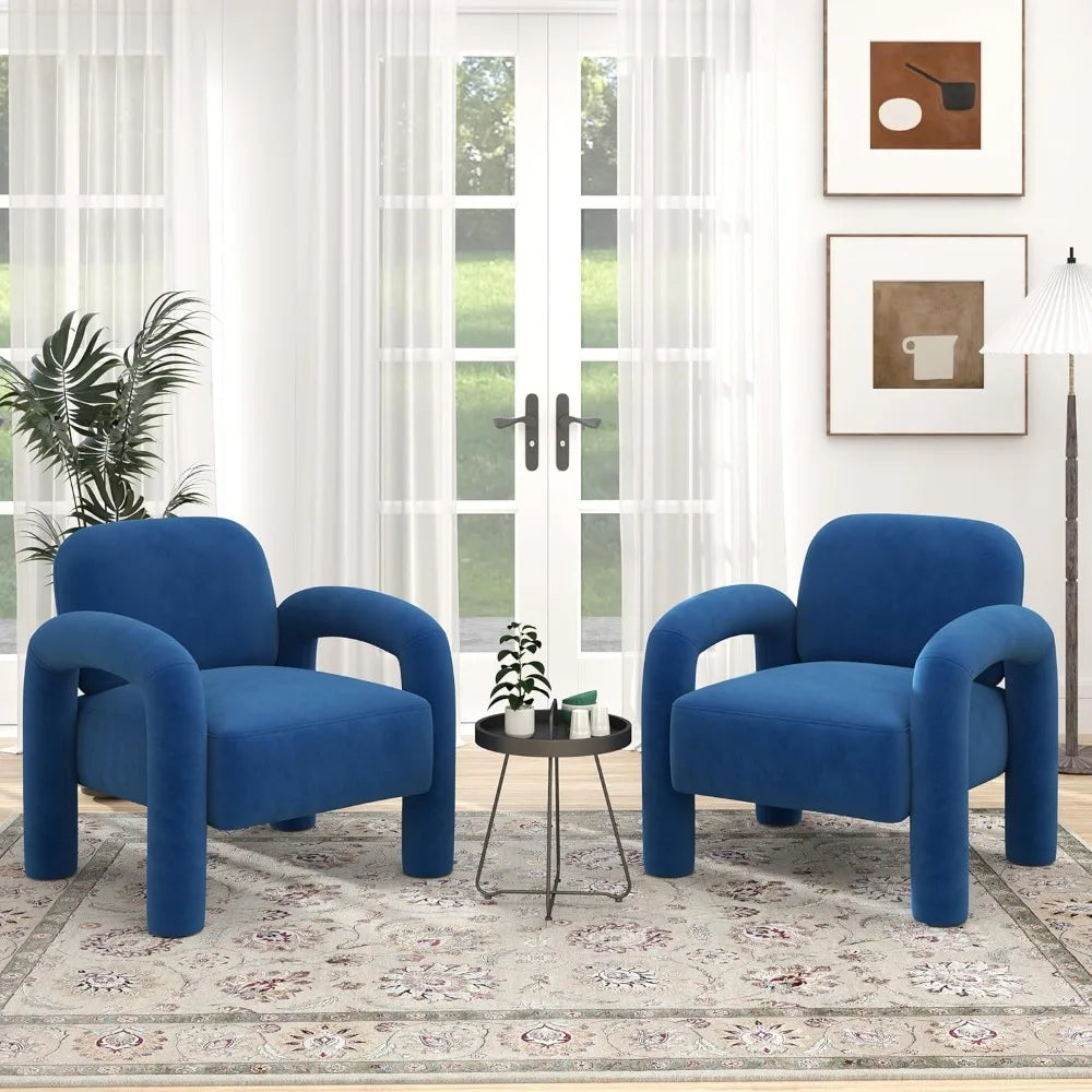 Modern Velvet Accent Chair Set of 2 Cozy Tufted Barrel Armchairs for Living Room