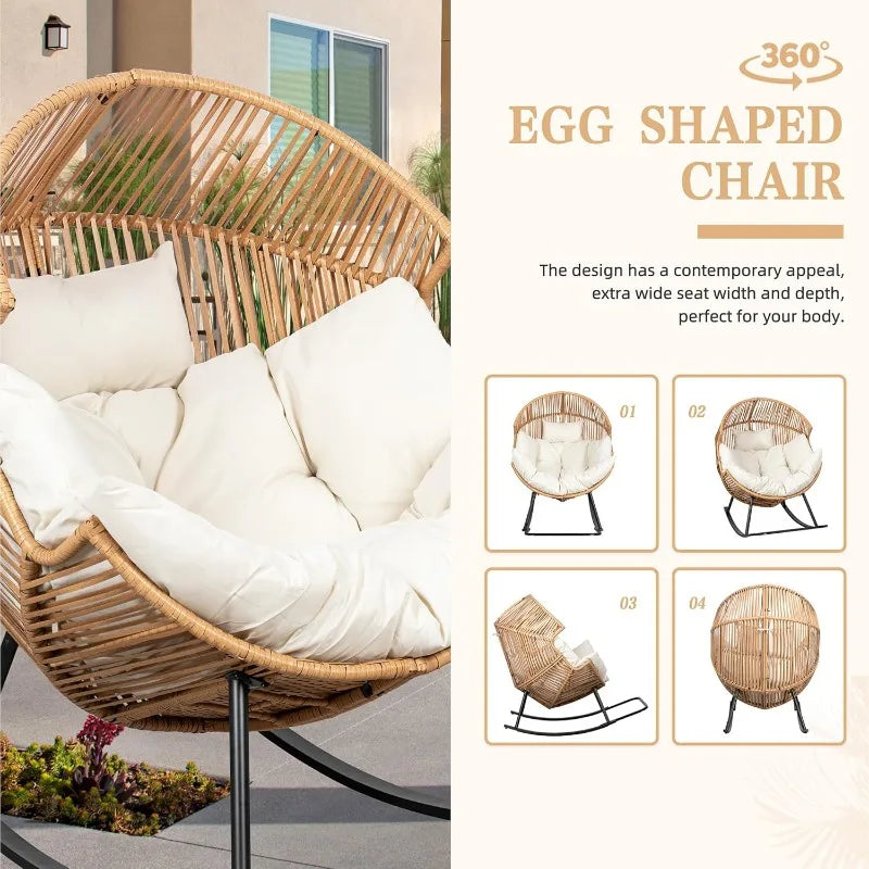 Hign-concerned Wicker Rocking Egg Chair With Cushion Outdoor