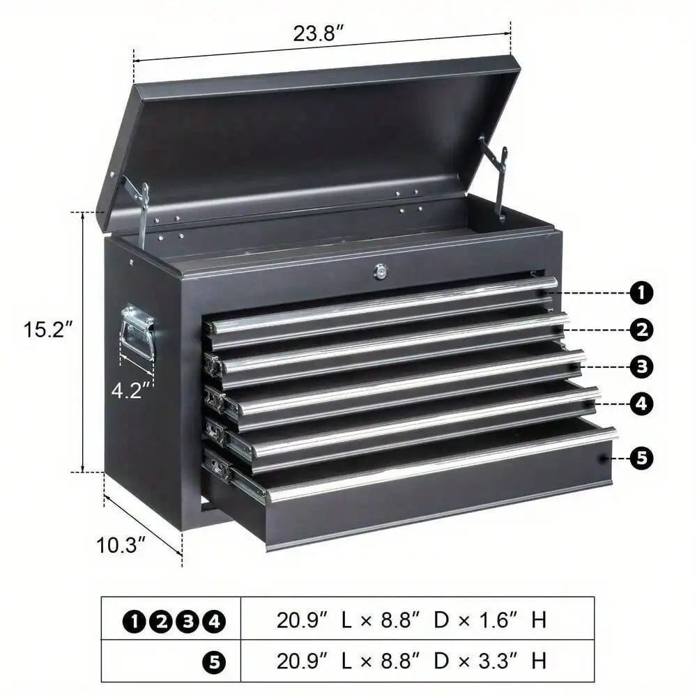 5 Drawer Metal Tool Chest Storage Cabinet with Lock and Keys for Organizing Tools