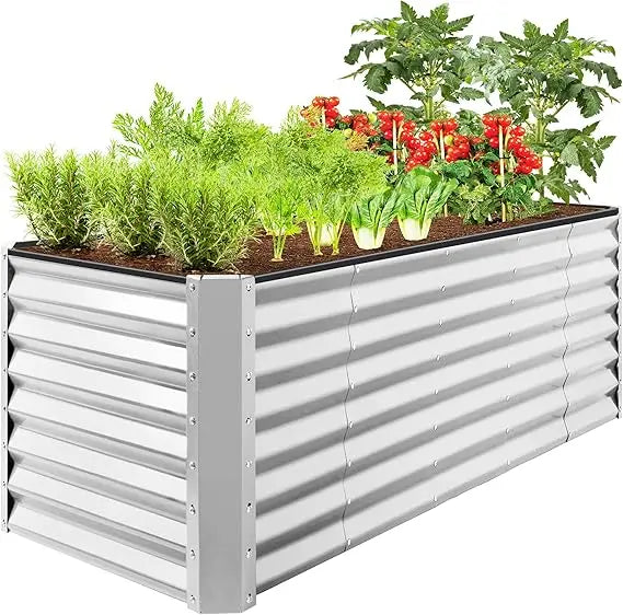 8x2x2ft Raised Metal Garden Bed Rectangular Planter Box for Herbs and Vegetables
