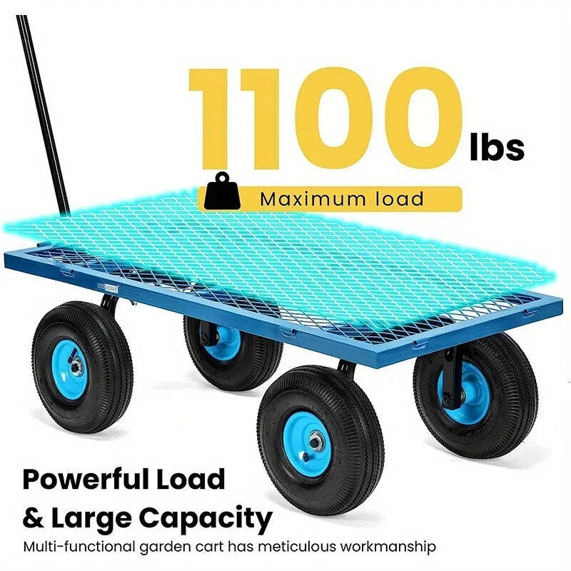 Heavy Duty 1100lb Steel Garden Utility Wagon Cart for Yard and Lawn Use