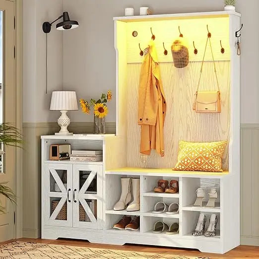 Yipin Hall Tree with Bench and Shoe Storage for Modern Entryway Furniture