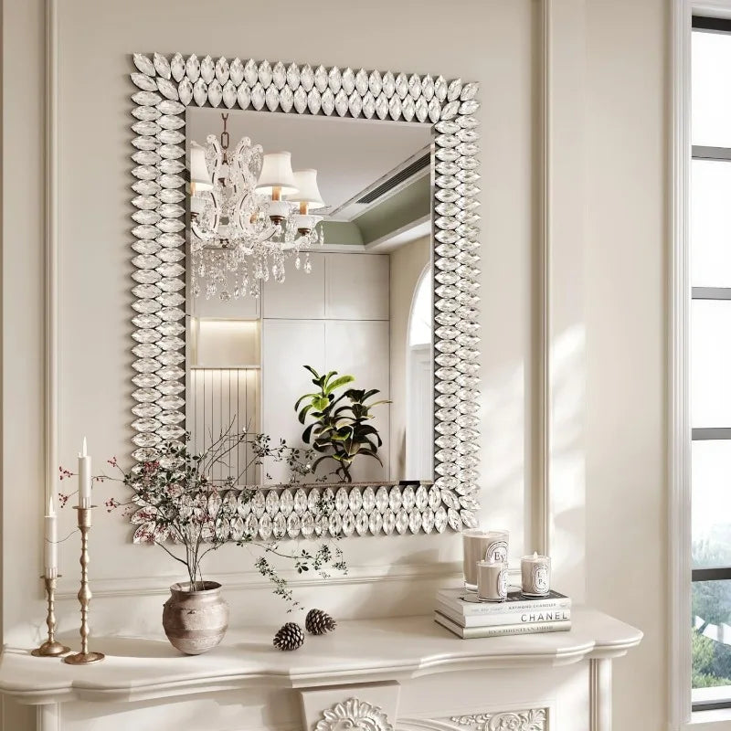 30x40 Jeweled Rectangle Bathroom Wall Mirror Luxury Decorative Vanity Mirror