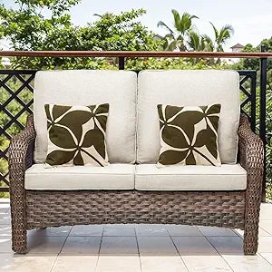 Modern Outdoor Wicker Loveseat Sofa with Cushions for Patio or Deck