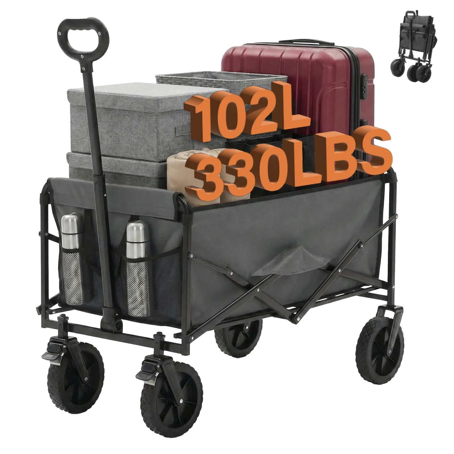 JHK Heavy Duty Collapsible Wagon Cart With Wheels 330 Lb Capacity