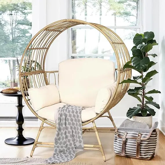 MKDK Egg Chair Rattan Wicker Patio Lounge With Cushion