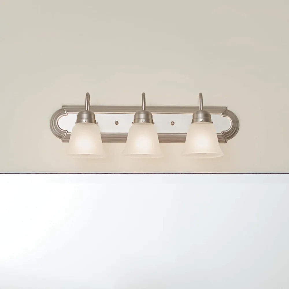 Modern 3-Light Vanity Bath Light in Brushed Nickel with Satin Etched Glass
