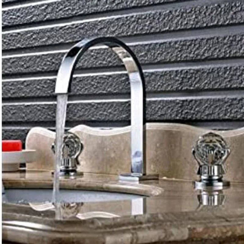 Suguword Crystal Deck Mounted Bathroom Faucet With Dual Handles