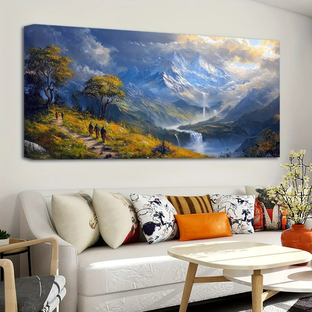 Sierra Nevada Landscape Wall Art Painting in Solid Pine Wood Frame