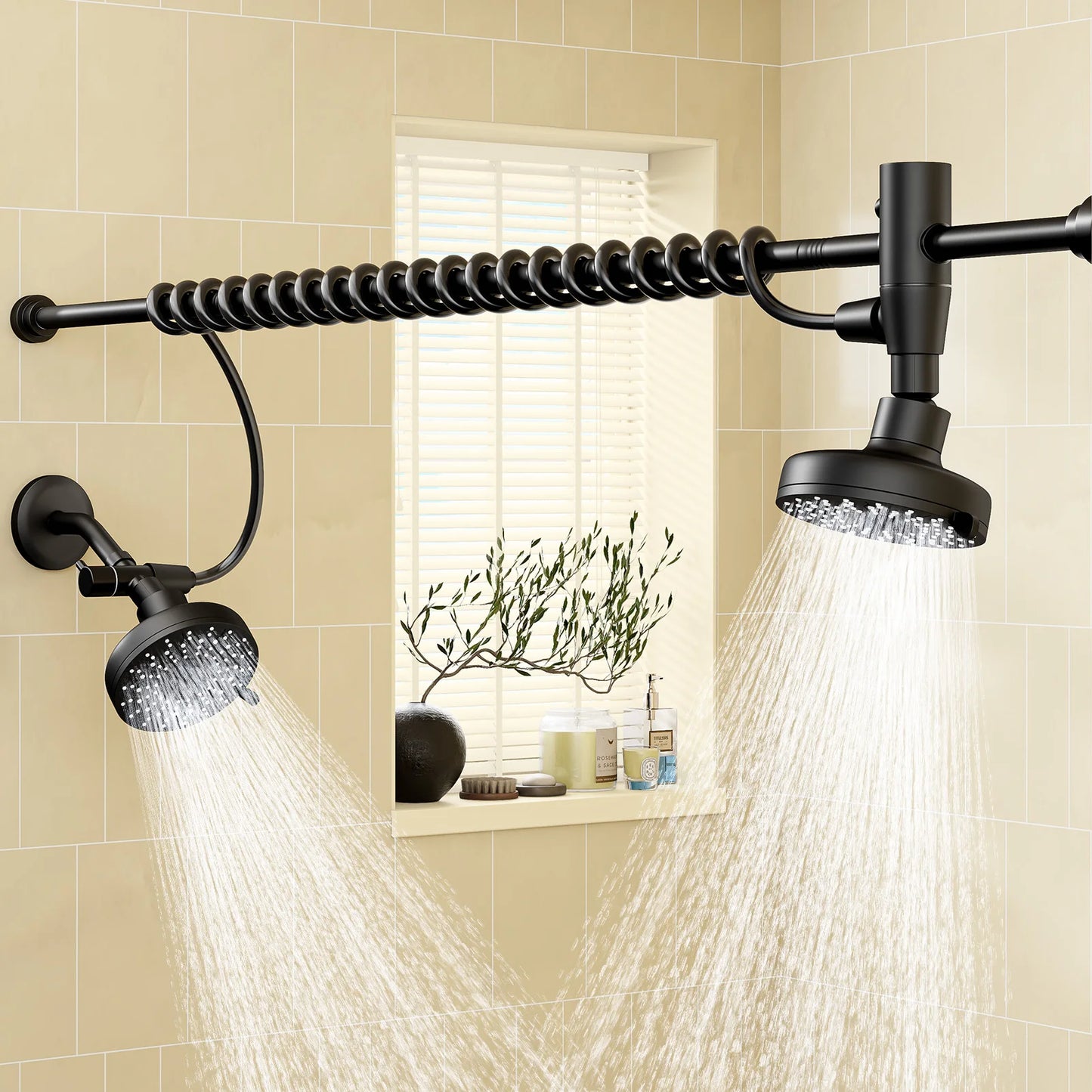 Dual Shower Head For Couples With Adjustable Slider