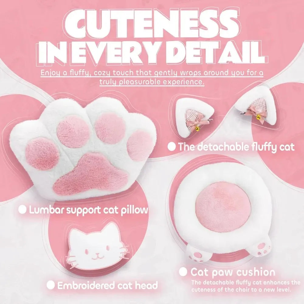 Cute Cat Ears Gaming Chair with Footrest Ergonomic Reclining Computer Chair