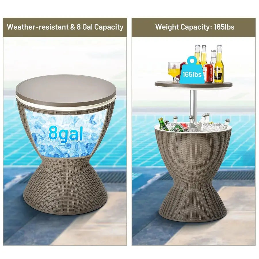 Outdoor Bar Table With Rattan Style Beer Wine Cooler