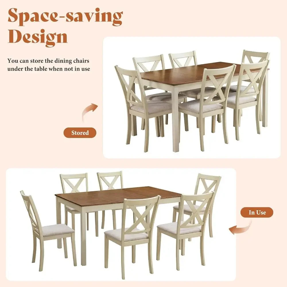 Rustic Armhouse Dining Table Set With Upholstered Chairs