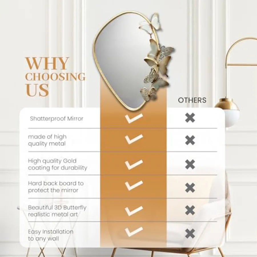 Decorative Butterfly Mirror With Irregular Shape For Living Room