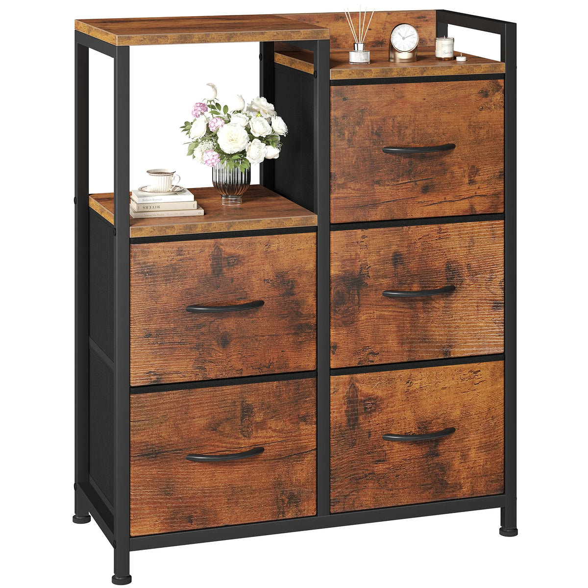 JHK Five Drawer Storage Chest With Raised Shelf Organizer