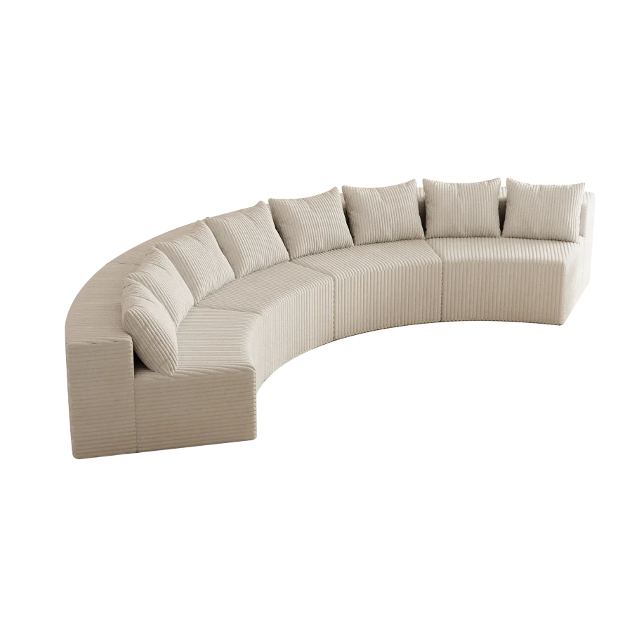 Corduroy Curved Modular Sectional Sofa With 8 Pillows For Living Room