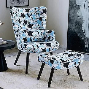 Dafify Modern Wingback Accent Chair Ottoman Lumbar Pillow