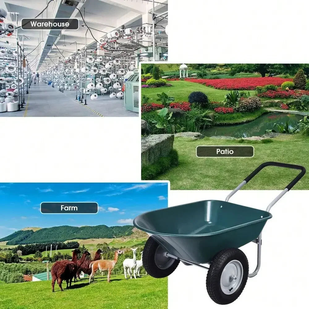 Heavy Duty 2 Tire Wheelbarrow Garden Cart Utility Dolly in Green