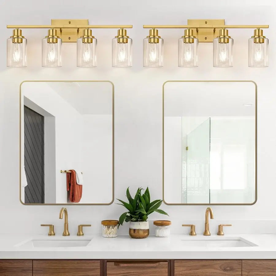 Vanity Lights With Clear Glass Shades Brushed Gold Bathroom