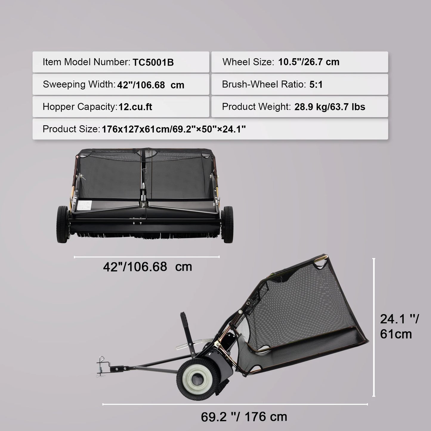 SucceBuy Lawn Sweeper Tow Behind Debris Collector Heavy