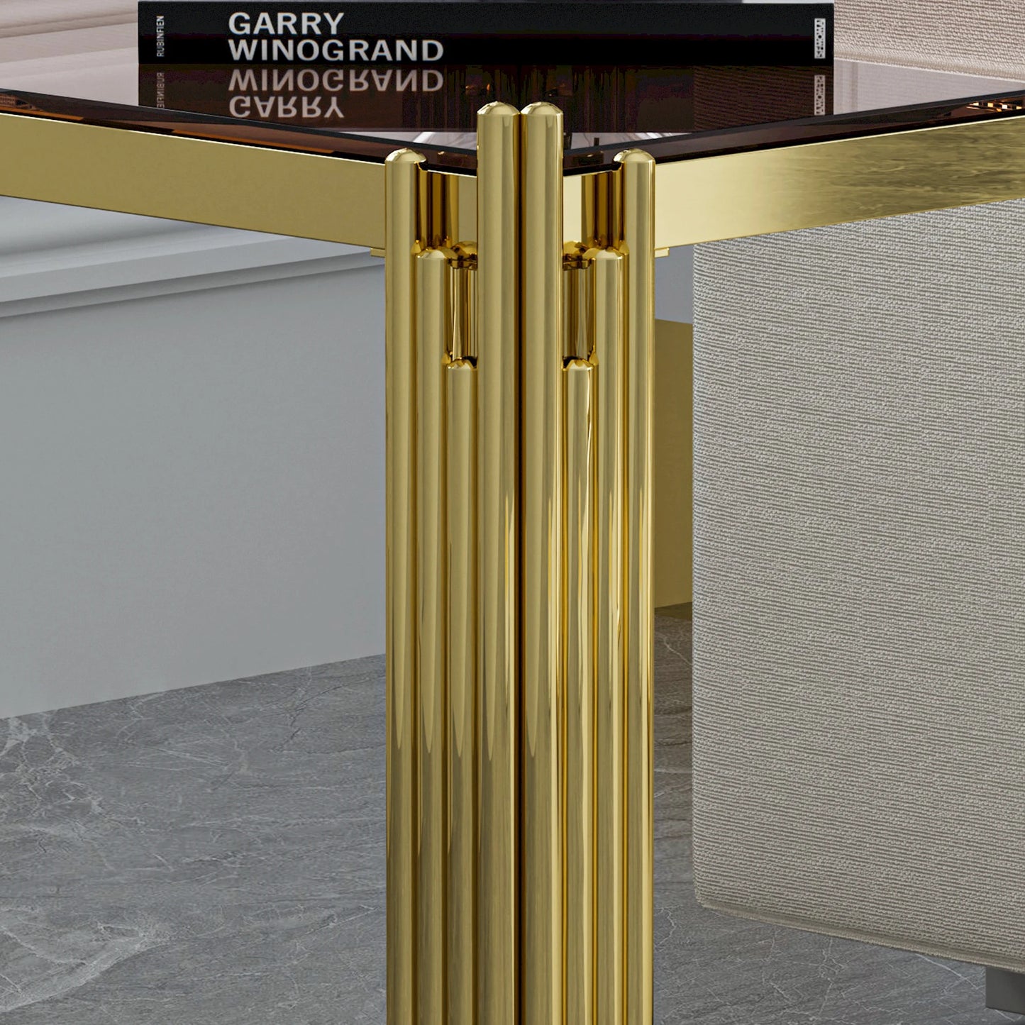 Modern Luxury Coffee Table With Stainless Steel Legs And Tempered Glass