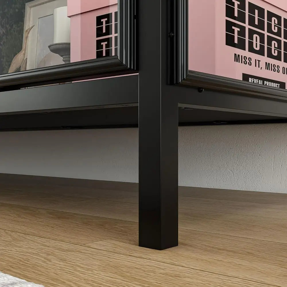 Storage Cabinet With LED Lights And Glass Shelves Display