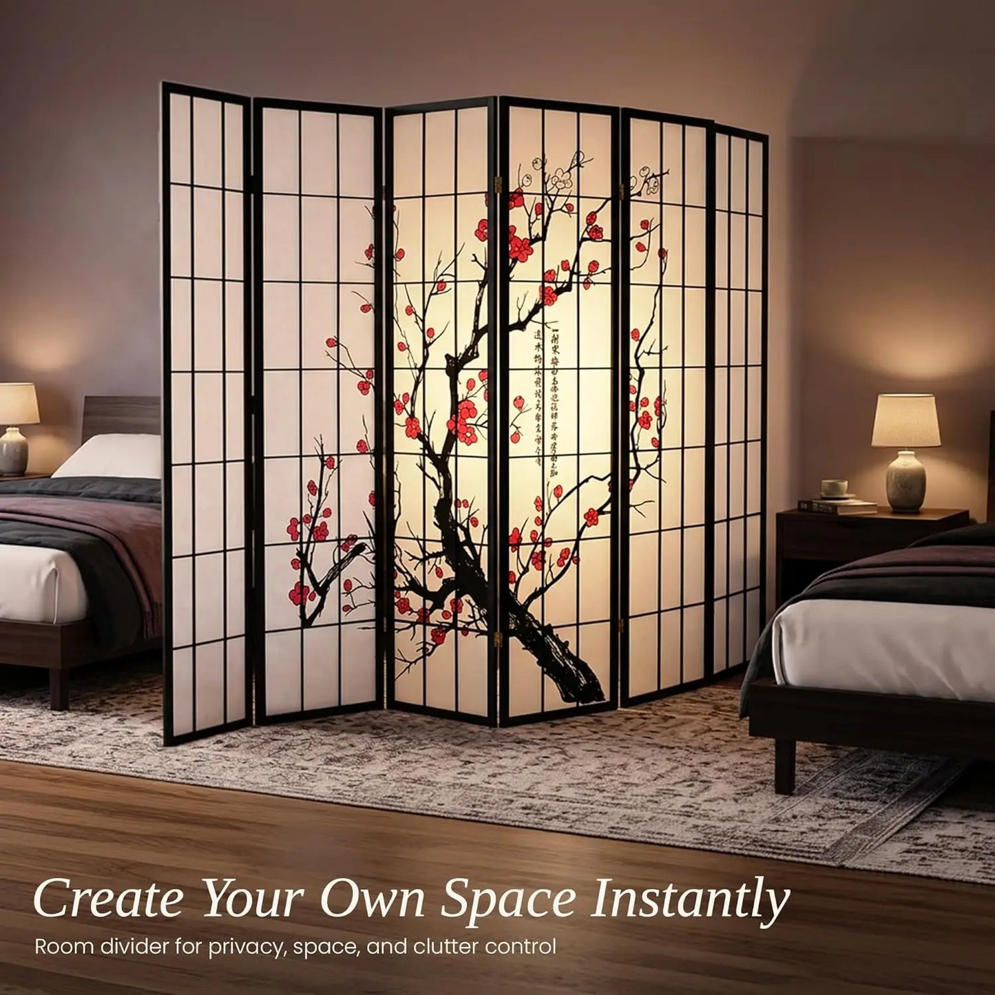 Authentic Japanese Shoji Style 6 Panel Folding Room Divider Privacy Screen