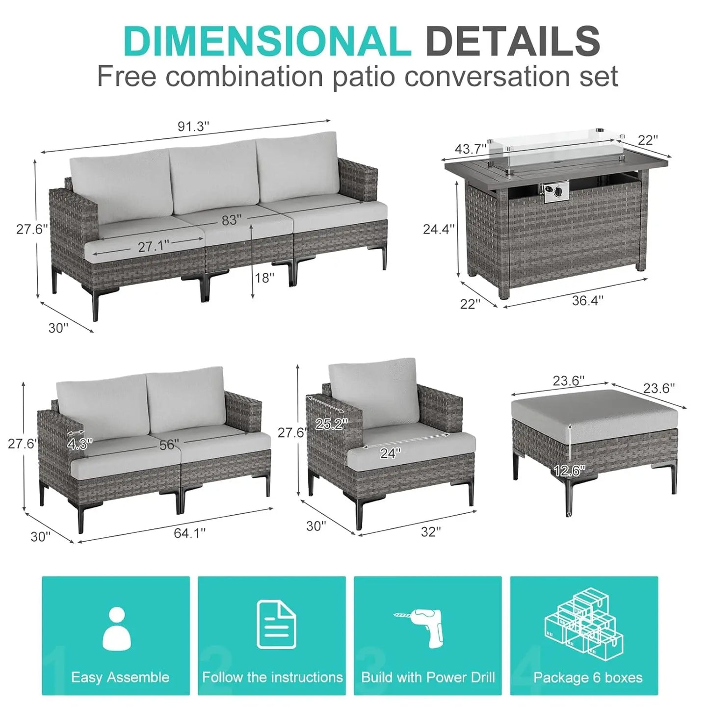 Luxury Outdoor Patio Furniture Set With Fire Pit Table