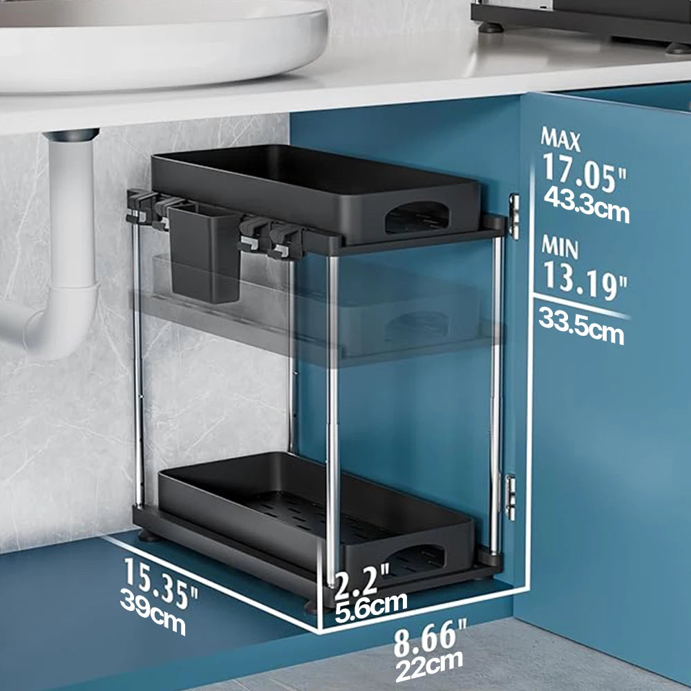 Two Pack Under Sink Organizers Two Tier Adjustable Storage