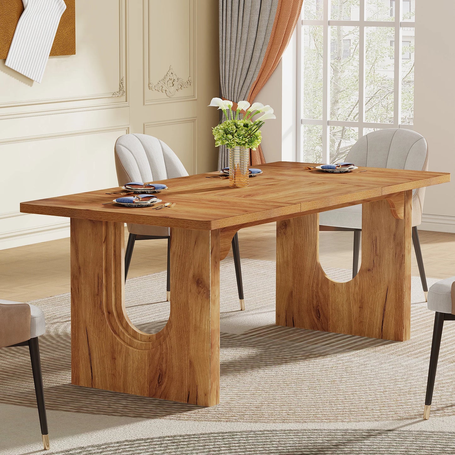 Tribesigns Modern Dining Table for 6 to 8 People with Wood Pedestal Base