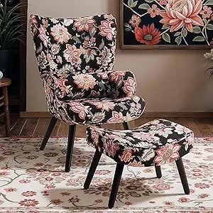 Dafify Modern Wingback Accent Chair Ottoman Lumbar Pillow